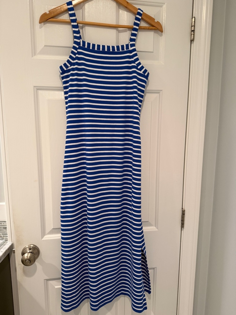 LOFT Blue and White Striped Maxi Sundress